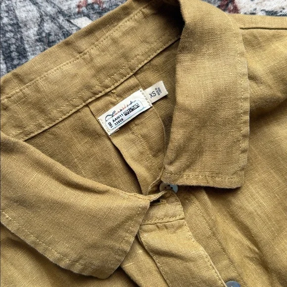 Faherty Laguna linen sleeveless shirt dress with tie belt size XS mustard color - Picture 4 of 5